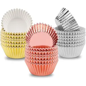 Foil Cupcake Liners Metallic Muffin Paper Cases Baking Cups Gold Silver Rose Gold Pack of 300 for Dessert Presentation Versatile Practical Easy to Use Stylish