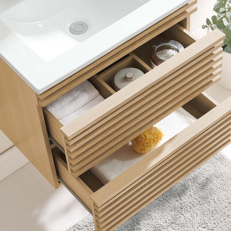 Modway Render 24" Wall-Mount Bathroom Vanity in Oak White