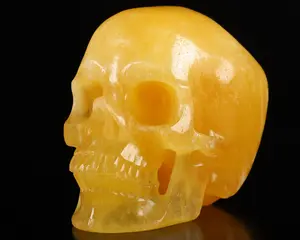 Translucent 5.1" Brazil Beeswax Jade Carved Crystal skull,Super Realistic, Crystal Healing