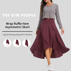 THE GYM PEOPLE Women's High Waist Flowy Ruffle Wrap Skort with Built-in Shorts – Asymmetric High-Low Hem