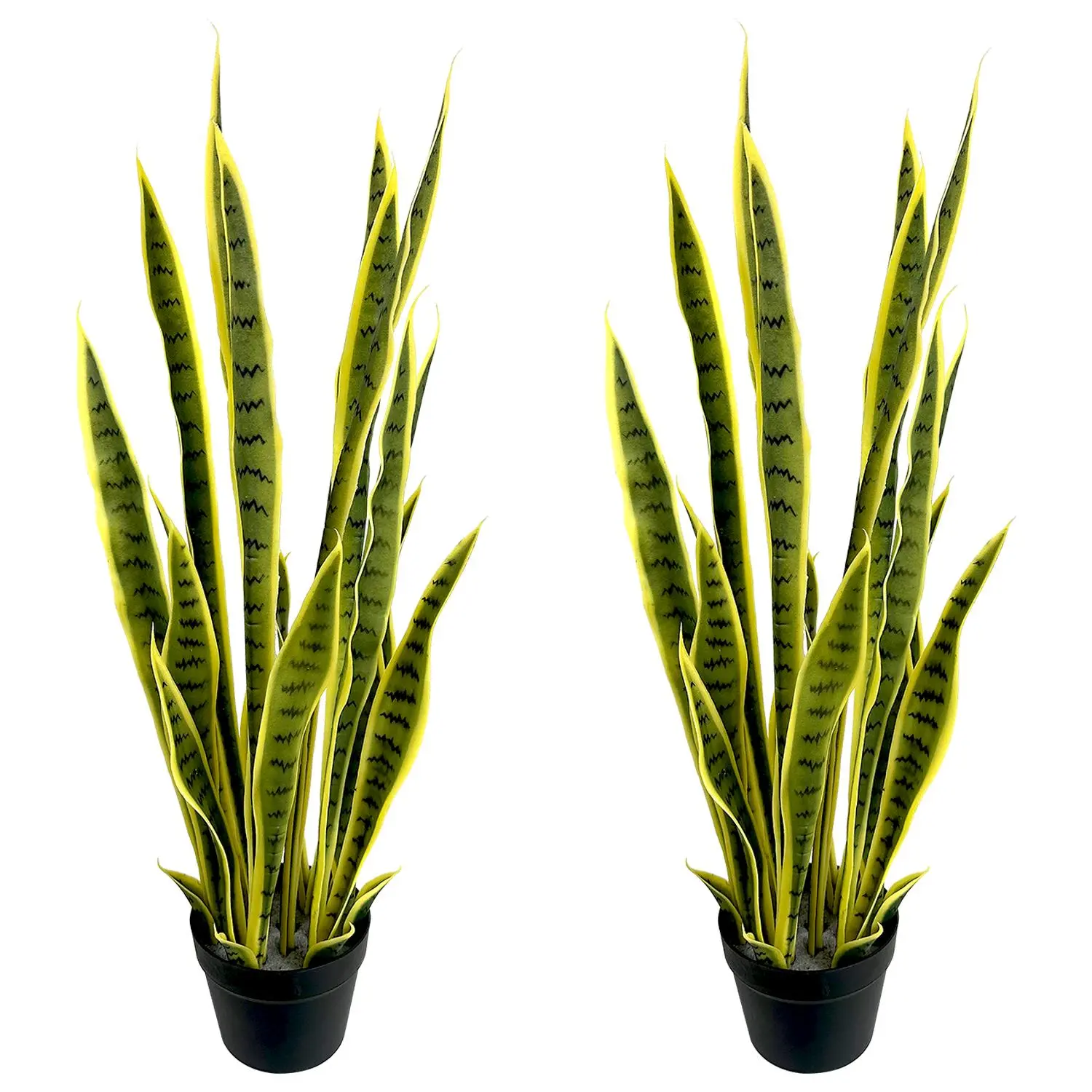 2 Packs 3FT Artificial Snake Plant Faux Sansevieria, 24 PVC Lifelike Leaves, 36in Potted Fake Plant for Indoor Home & Garden Decor, Mother-in-Law's Tongue, Yellow