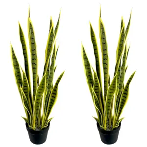 2 Packs 3FT Artificial Snake Plant Faux Sansevieria, 24 PVC Lifelike Leaves, 36in Potted Fake Plant for Indoor Home & Garden Decor, Mother-in-Law's Tongue, Yellow