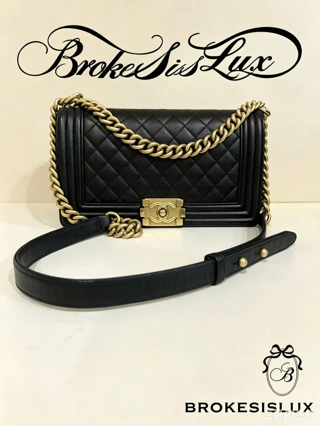 Pre-owned CHANEL Black Lambskin Diamond Quilted Classic Rectangular Boy Flap Bag Aged Gold Hardware, Chunky Chain, Wide Leather Strap, Dual Carry Options Crossbody Bag, Crossbody Bags