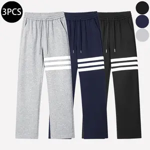 Three-piece set men's solid color plus size fashion sports pants, versatile for all seasons, suitable for both autumn and winter