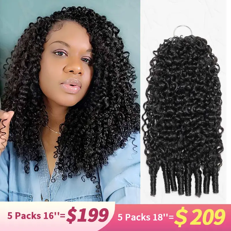 QVR Pure Human Hair Curly Bundles - Machine-Made Crochet Human Hair Braids Extensions for Women, Natural Black Twist Pieces, 14-24 inches Length, All Seasons Use