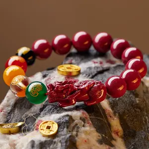 Handmade Cinnabar Bracelet with Pi Xiu and Five Wealth Gods - Prosperity, Protection, and Good Fortune Jewelry