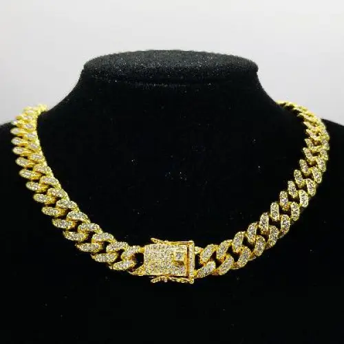 Cuban chain diamond necklace gold 45cm,