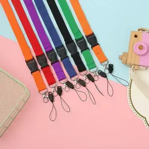 New Solid Color Polyester Lanyard with Shiny Thread ID Card Holder Strap Camera Neck Hanging Rope Keychain