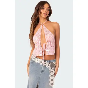 Sequin Crochet Open Back Top
