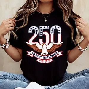 American Eagle 250 Years Of Statebark Print T Shirt White Casual Loose Fit For Everyday Wear And Outdoor Activities