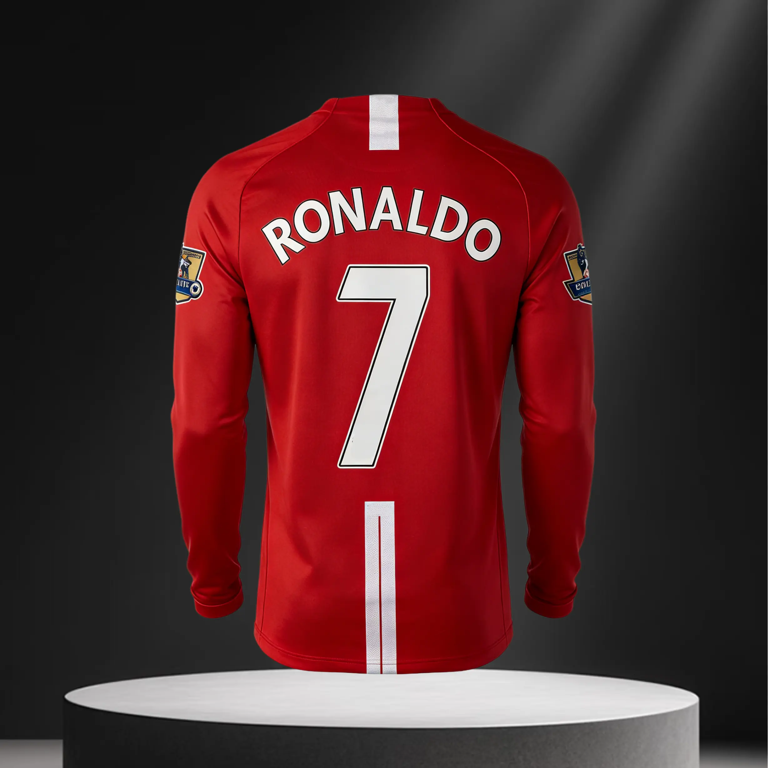 07 08 Long Sleeve CR7 Ronaldo Home Retro Soccer Jersey Red Fans Version