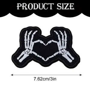 3Pcs Skull Heart Shaped Embroidered Punky Patches Gothic Applique For Clothes and Accessories With Backing Adhesive Iron On / Sew On