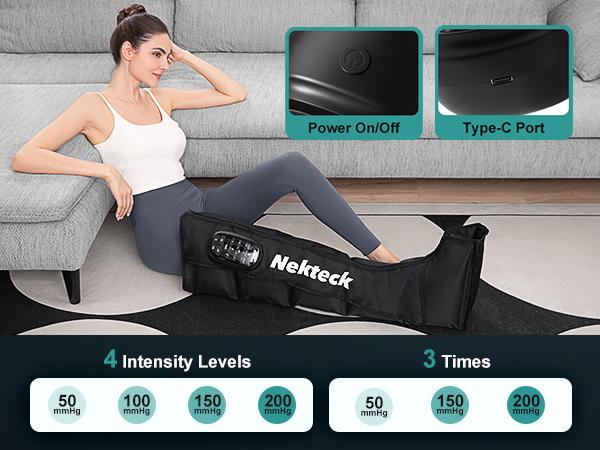 Nekteck Cordless Leg Massager Recovery System (Single Leg Only), Air Compression Massage, Full Leg Boots for Circulation and Pain Relief Comfort Daily