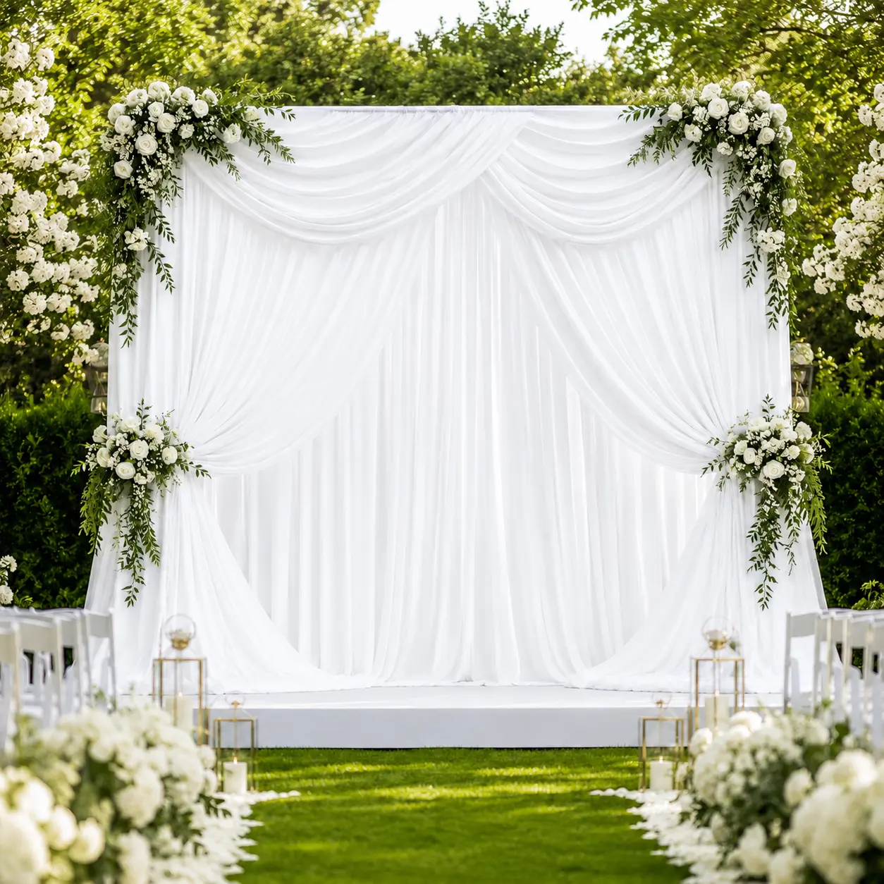 Wrinkle-Free Solid White Backdrop Curtains - 2 Panels 5x10 ft Polyester Drapes, Multiple Uses for Photoshoot Background, Wedding Arch, Event Decor Supplies