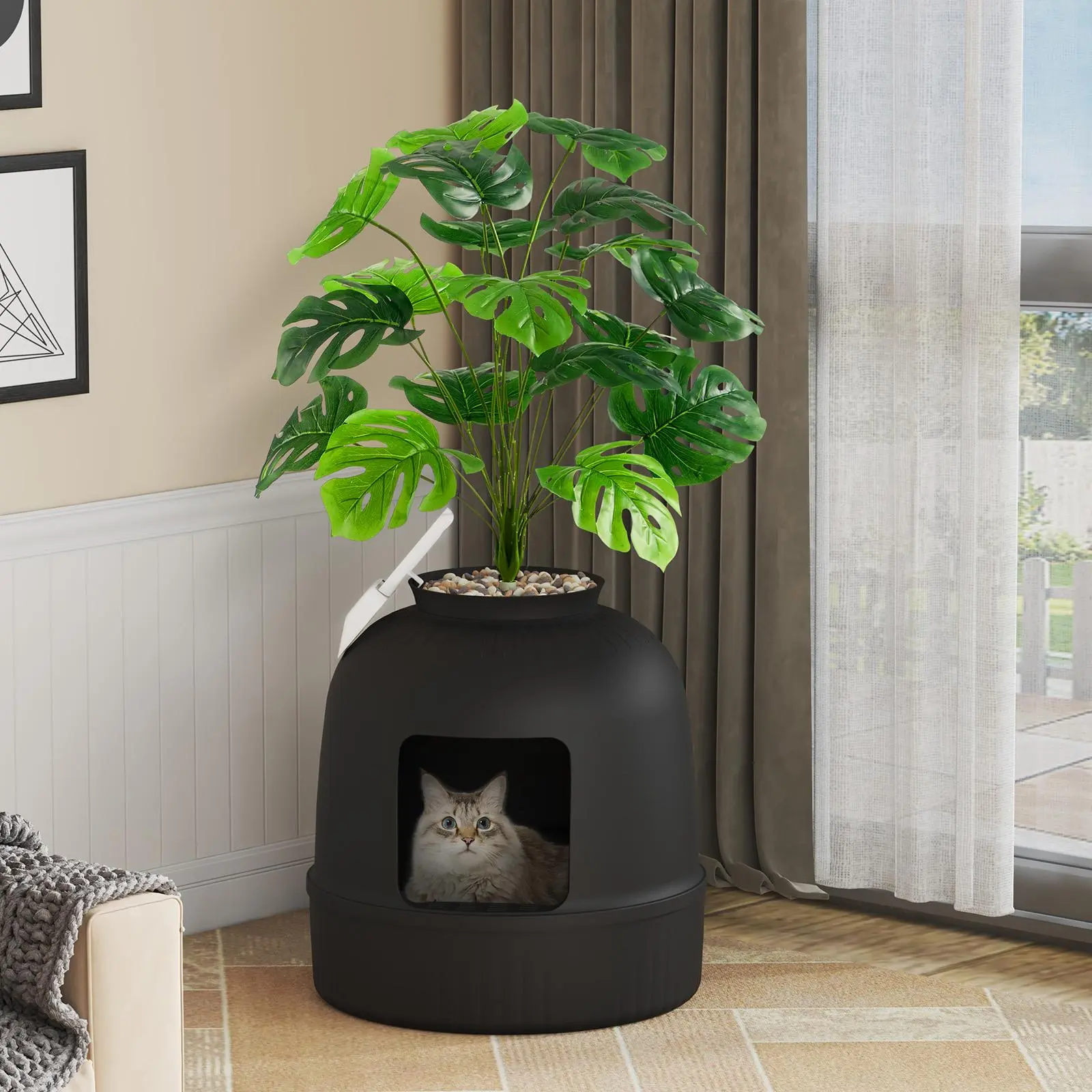 Lifewit Cat Litter Box with Faux Plant or Castle Design, Hidden Enclosure Tray with Scoop, Odor Control & Carbon Filter, Covered Cat Toilet for Living Room, Bedroom, Corner,summerwins