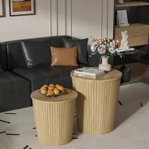 Coffee Table, Modern Round Coffee Table Set of 2 with Storage Space, Side End Decorative Table for Living Room, Bedroom, Balcony, Office