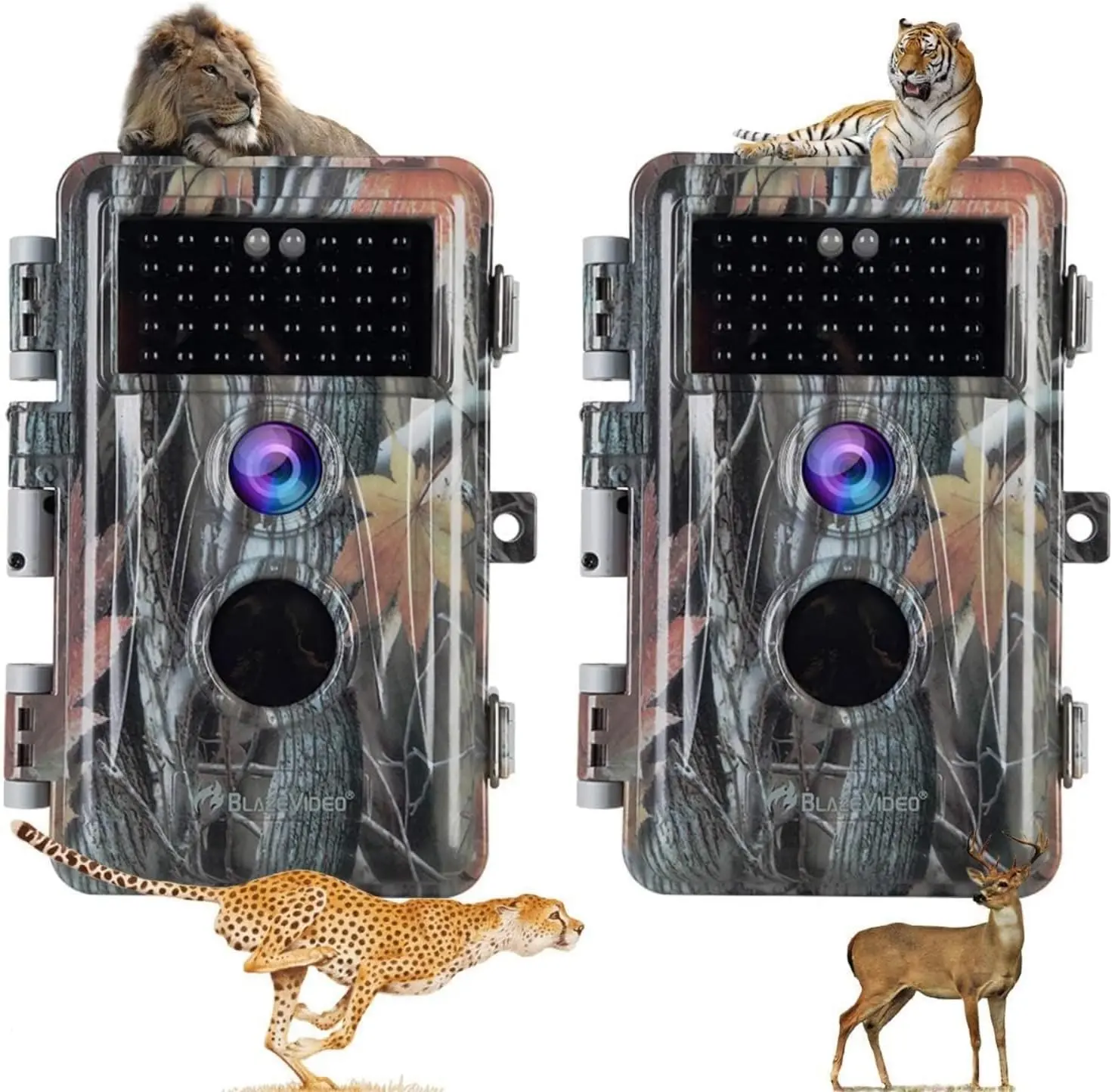 2-Pack BLAZEVIDEO Trail Game Cameras 64MP 1296P Video No Glow Night Vision 110° Field of View Motion Activated IP66 Waterproof for Outdoor Wildlife Hunting, Animal Observation, Backyard Security(A252purple)