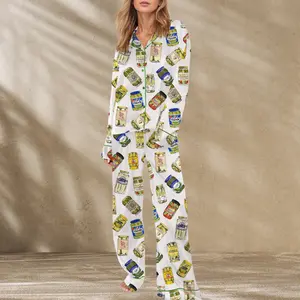 Vintage Canned Pickles Pajama Set for Women - Fun Short Sleeve Top & Matching Shorts Featuring Whimsical Pickle Designs for Cozy Comfort