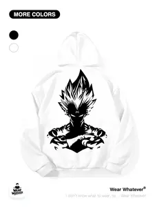 Dragon Ball Vegeta Silhouette Print Loose Hoodie, Casual Breathable Sweatshirt for Daily Wear, Home and Outdoor Activities