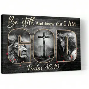 1pc God Canvas Wall Art Lion And Jesus Cross Picture Poster Wall Decor Christian Inspirational Quotes Print Picture Print Craft Canvas Decor Framed Ready To Hang.