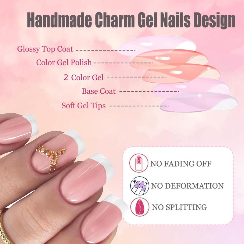 French Tip Press on Nails, 120pcs/set Short Square Fake Nails with Nail File & Jelly Glue & Stick, Reusable Press on Nails for Women & Girls DIY Nail Art, Christmas Gift