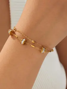 Crystal barrel double chain stainless steel elegant jewelry stackable bracelet for women