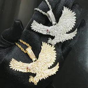 Iced Out Eagle Pendant Necklace Gold Silver Tone zircon Hip Hop Flying Eagle Charm Men Necklace
