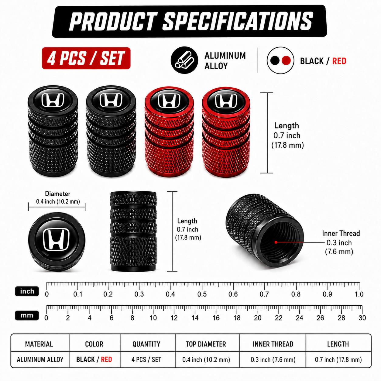 MONKEY KING Premium Custom Logo Aluminum Tire Valve Caps for Honda Civic, CR-V, Accord & Most Cars - High-Strength Metal, Dustproof Valve Protection, Quick Install, Sporty Style Upgrade
