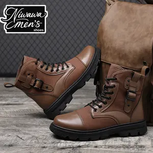 Men's brown platform boots, essential urban footwear, comfortable soles, men's casual walking shoes TikTok Black Friday Store