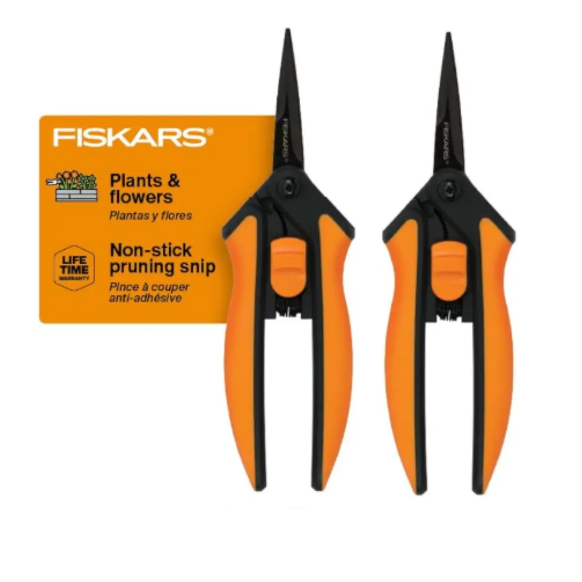 Fiskars 6" Pruning Scissors (2-Pack) for Flowers, Buds, Weeds and Small Plants, Garden Snips with Resin Resistant Nonstick Stainless Steel Blades, Gardening Trimmers with Comfortable Handle