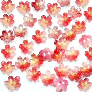 Household daily necessities 50pcs Flower Beads - 0.4in Cherry Blossom Glass Beads Caps - Reddish-Gold Floral Beads Charms Loose Crystal Spacer Beads for Jewelry Making - Bracelet, Earring, Necklace Craft with Hole