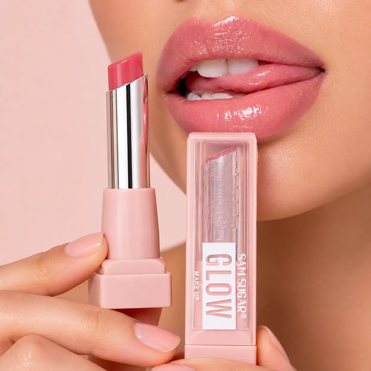SAM SUGAR 6-Color Angled Shimmer Lipstick, Moisturizing Tinted Lip Balm with High-Shine Glossy Finish for Daily Makeup