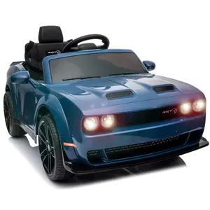 【Christmas Deal】GARVEE Licensed Dodge Challenger 12V Electric Ride-On Car with Remote Control, LED Lights, Bluetooth, MP3, Battery Powered, Blue - Suitable for Young Riders