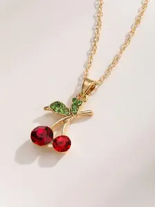 Women's Elegant Cherry Design Necklace, Cute Pendant Necklace, Fashionable Jewelry for Daily & Party Decoration As Gift for Women Without Box, Trendy Charm Necklaces, Gift