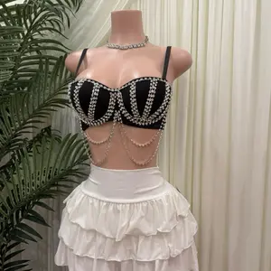 Lady's Chic Fashion Bling Camisole Top - Elegant Womenswear Underwear for Matching Bottoms (Black)