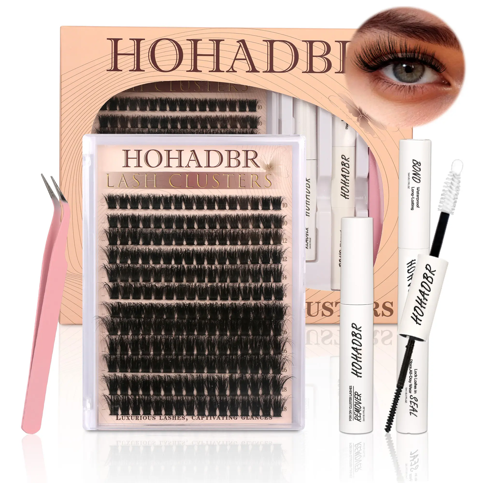 HOHADBR Lashes Kit Lash Extension Kit D Curl Eyelash Extensions with Waterproof Lash Bond and Seal Waterproof Tweezers,Volume Lash Thick 10-18MM C