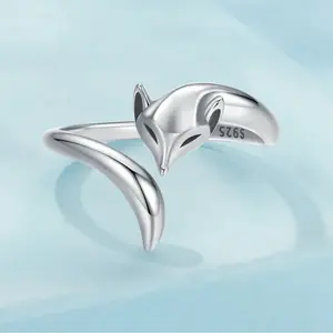 Genuine 925 Sterling Silver Curious Fox Adjustable Ring (Size 6.5-8.5)