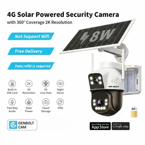 GENBOLT 4G LTE Wireless Solar Powered Security Camera – 2K HD Live View 360° Coverage, No WiFi, Remote APP Controlled, WaterProof, Motion Activated, Night Vision, Outdoor, Data refill is required for Unlimited 4G data usage