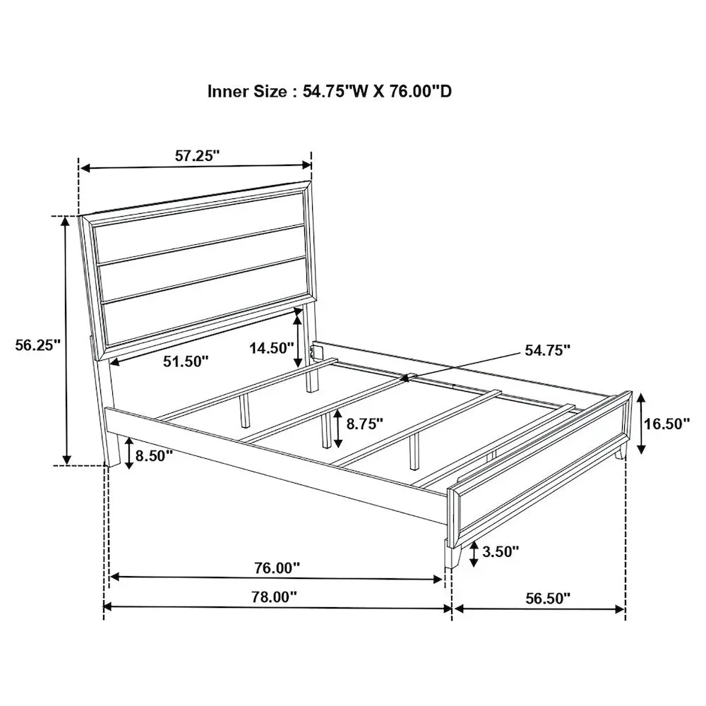Watson Grey Oak Finish Full Panel Double Size Indoor Bed Frame - Recessed Design, Durable Build, Any Size Mattress Fit, Ideal for Transitional Interior Design