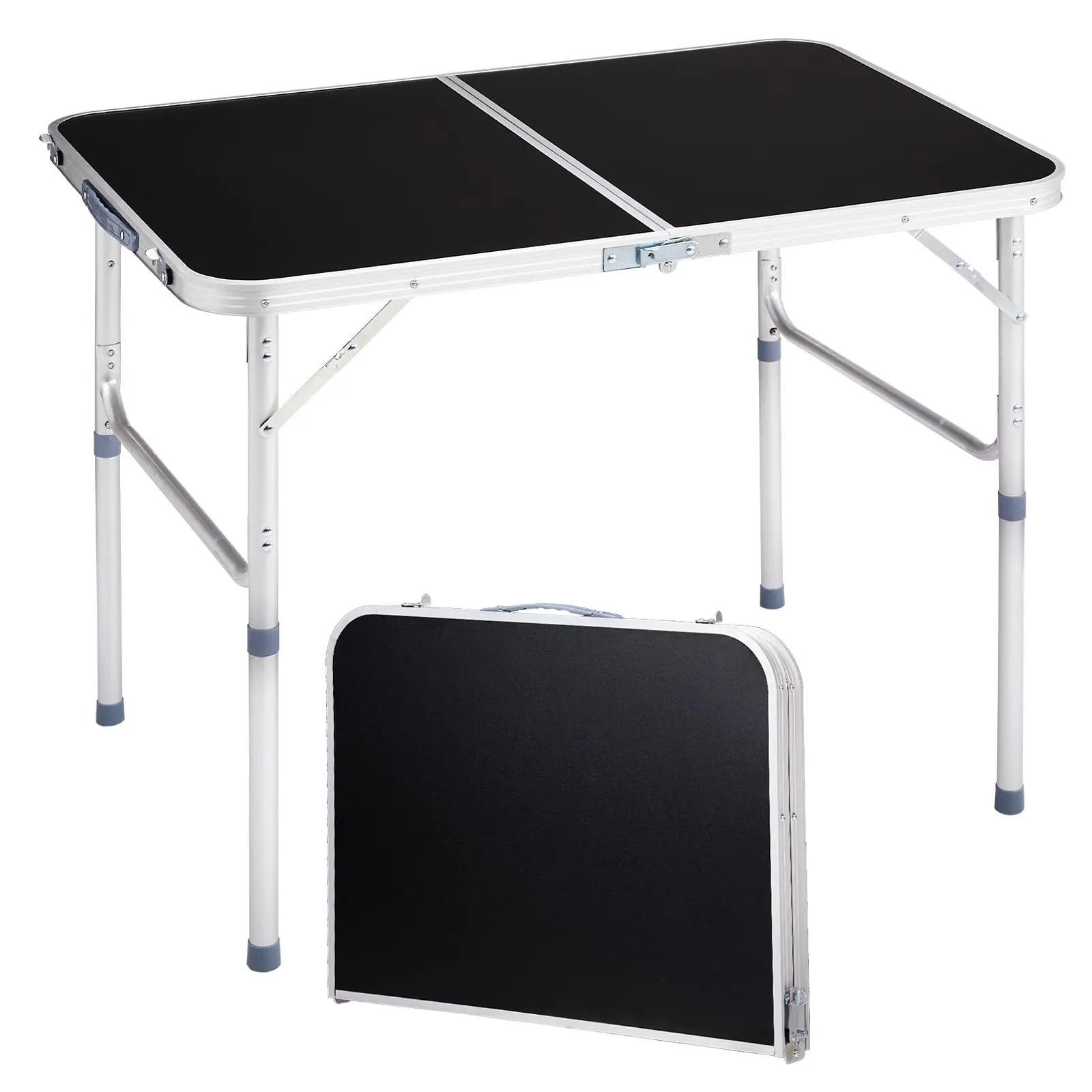 Karlhome 3ft Black Aluminum Alloy Folding Table - Heavy-Duty Aluminum Frame Table, Lightweight Outdoor Patio/Front Porch Desk, 2-Fold Design, 50kg Load Capacity, FC