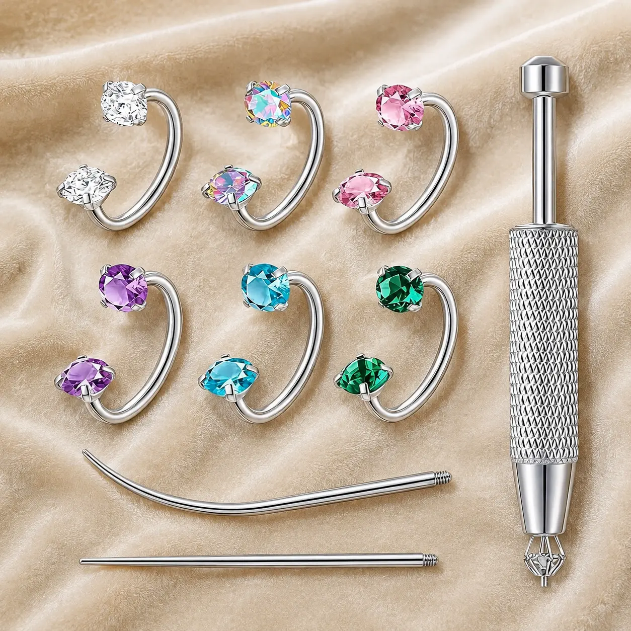 Pack of 6 Horseshoe Nose Rings Studs, Double Cubic Zirconia Nose Piercing,Internally Threaded Nose Rings For Women&Men, Free Auxiliary Tool Ball Holder for Women Men, Septum/Helix/Daith/Lip PiercingFashion Jewelry Gift