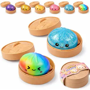 Glitter Dumpling Squishy, Squishy Dumpling Toy, Viral Dumplings Squishiest with Steamer Box, Stress & Anxiety Relief Toys for Adults Non-Edible (2Pcs-C)