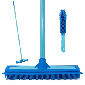 Don Aslett Rubber Broom with Squeegee and Hand Brush -Hair Removal Tool