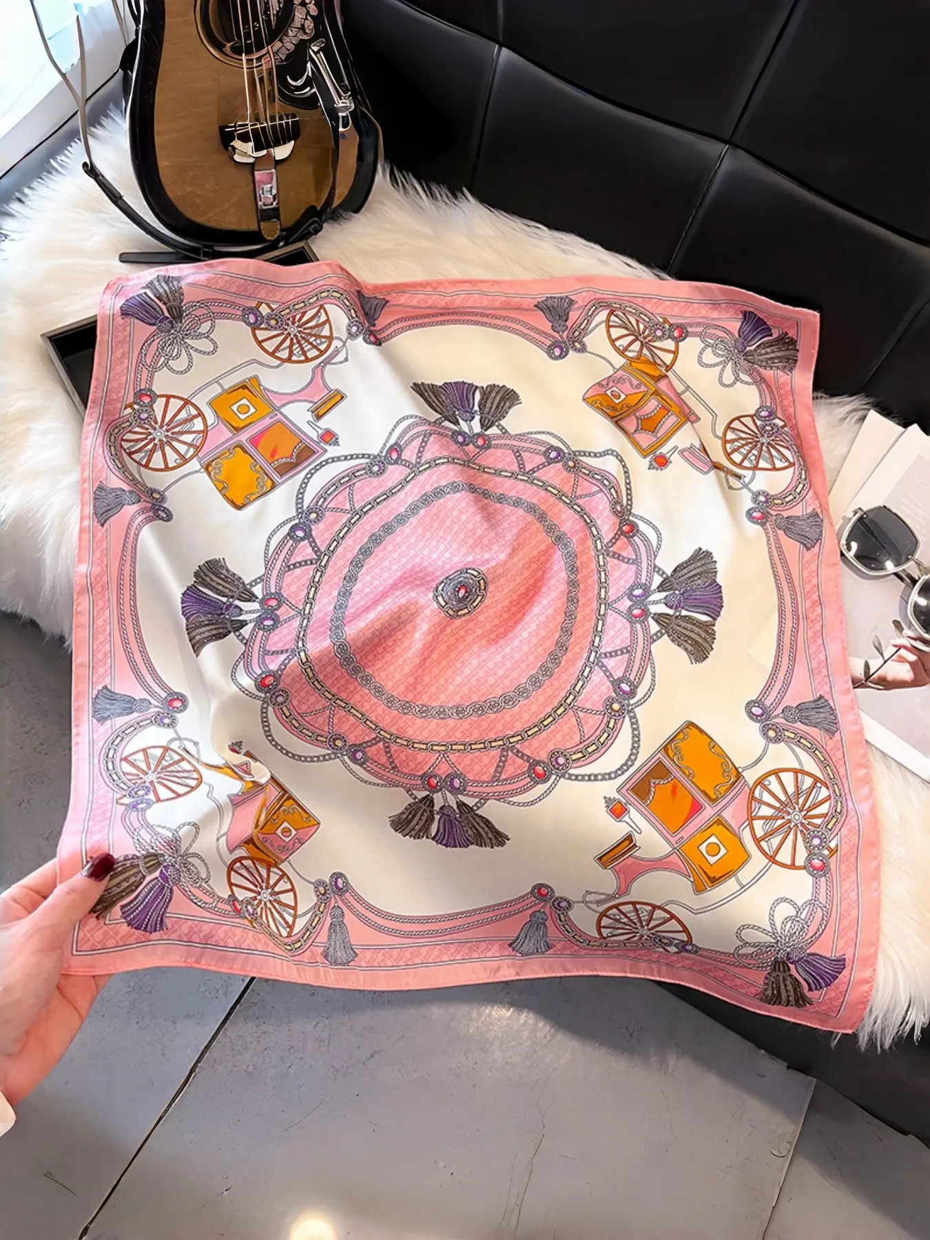 Cartoon Silk Scarf, 70cmx70cm, Multi-Color Options, Cute Animal Pattern, Loose-Fit, High-Quality Feel, Perfect for Kids & Adults