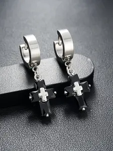 Trendy Cross Men's Earrings, Studded Cross Earrings, Hip Hop Unique Design, Vintage Fashionable Jewelry, Versatile Daily Wear Gift Idea, Fashion Accessory, Trendy Jewellery Accessories
