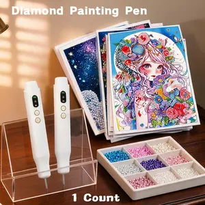 Electric Diamond Painting Pen LED Light Up Vibrating Drill Pen Adjustable Suction Power Tool for 5D Full Drill Diamond Art Rhinestone Rhombus Gemstone Placement Tool Kit Accessories Wax-Free DIY Craft Supplies