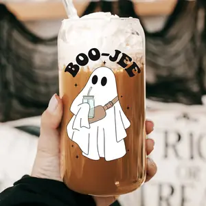 Boo-Jee 40oz Glass Tumbler with Lid and Straw, Iced Coffee Drinkware, Gift for Her, Acrylic Tumbler, water bottle for women, spooky gifts, Reusable Water Bottle, Drinking Tumbler