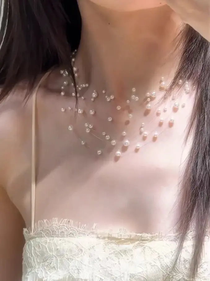 NO.28-Star Cluster Multi-Layered Pearl Necklace for Women - A Unique Design with High-Class Appeal