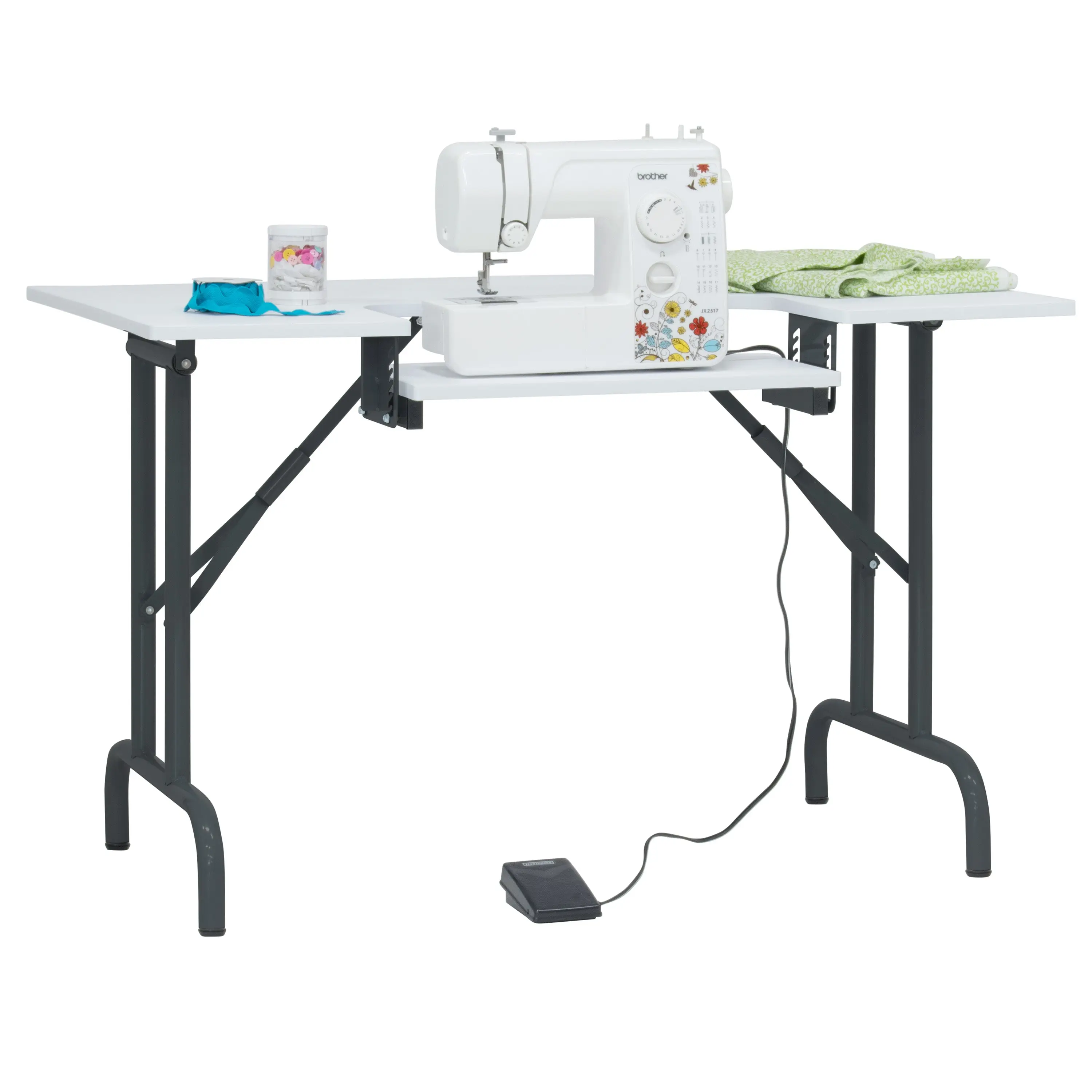Sew Ready Folding Multipurpose Sewing Table - 47.5" W x 28" D Foldable Hobby and Sewing Machine Table with Adjustable Shelf - Can Also Be Used as Computer Desk, Charcoal / White 13573
