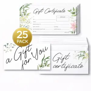 Blank Gift Certificates with Envelopes - Gift Card, Vouchers for Personal or Small Business -Heavyweight Card Stock- Set of 25- Floral